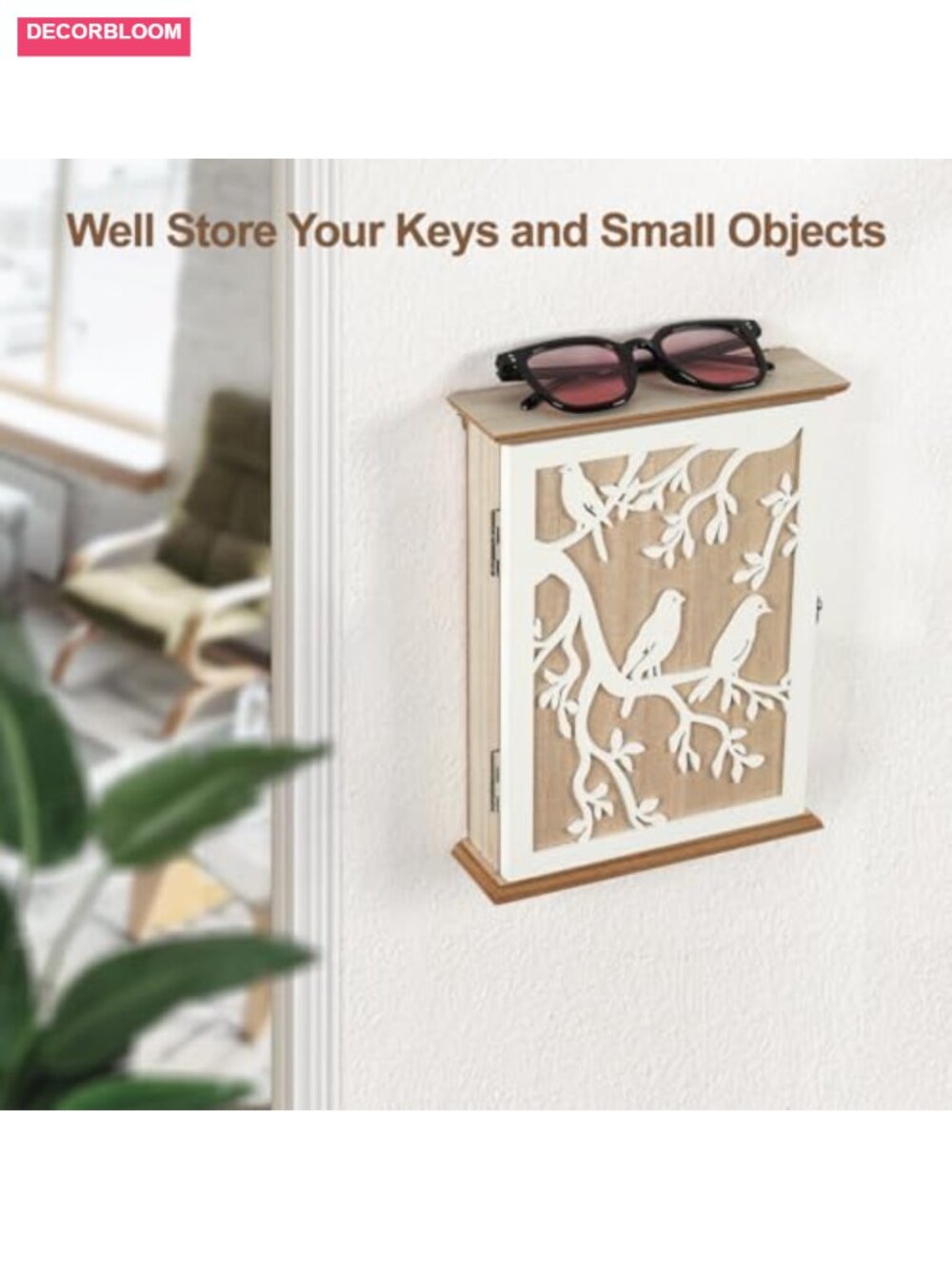 Wood Wall Mounted Key Holder with 6 Hooks Rustic Organizer Entryway - Picture 3 of 6